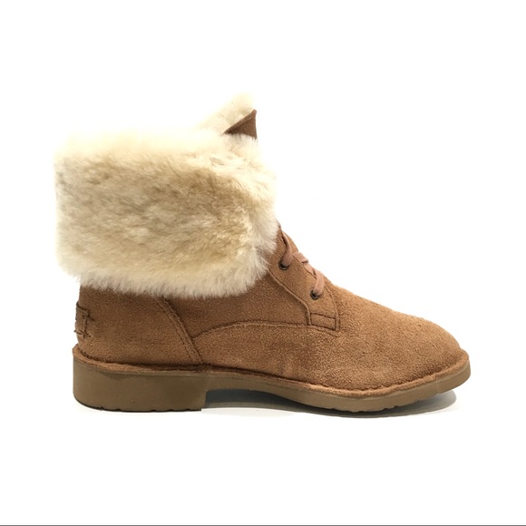 UGG Weylyn Shearling Cuff Ankle Boots -Chestnut Suede -US 8 -NEW - Picture 2 of 8
